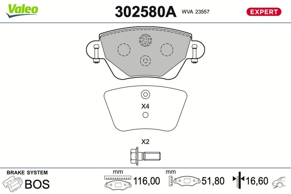 Jogo de 4 pastilhas de travão VALEO ref. 302580A